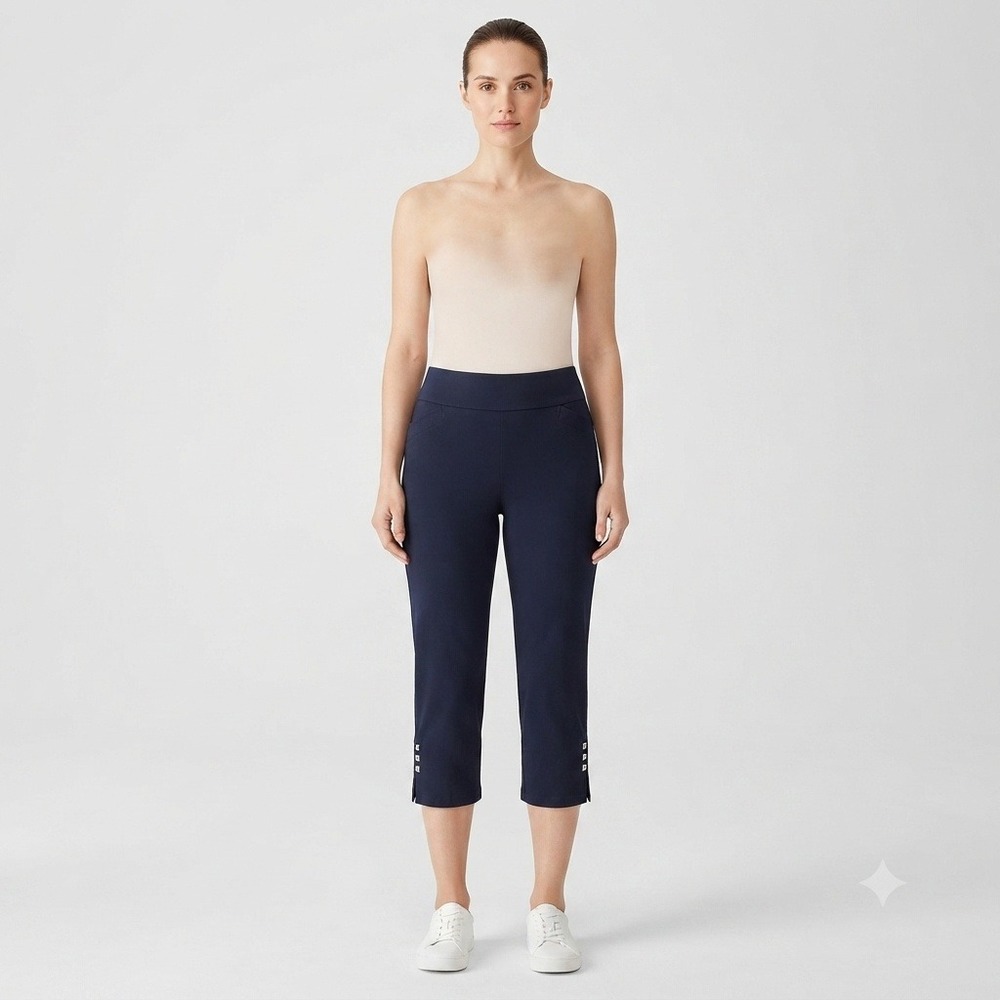 CJ‎ Banks Pants Womens 20  Signature Slimming Navy Blue Capri Studded Hem